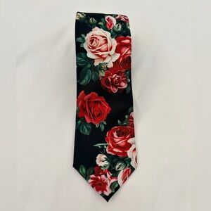 Express Black Tie with Red and Pink Floral Design